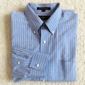 Tommy Hilfiger Mens Button Down Dress Shirt Blue Plaid / Striped / Check 16-33